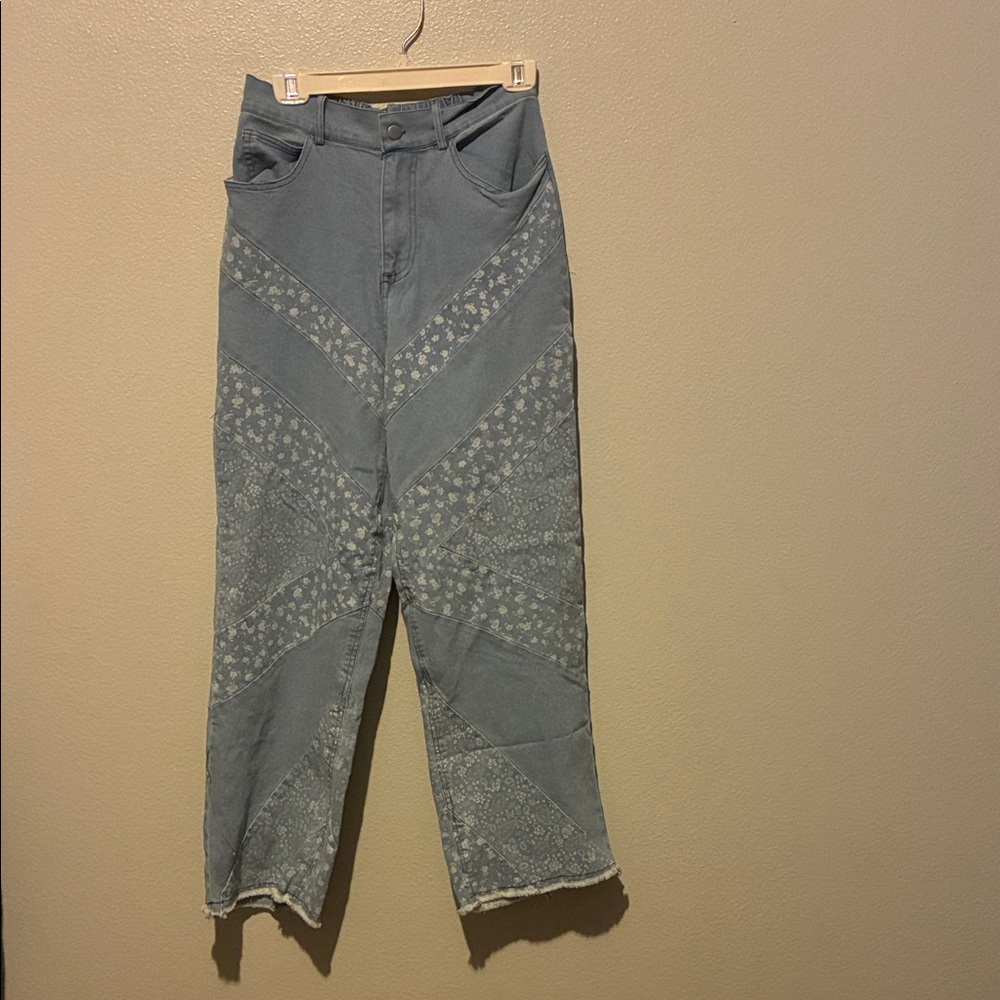 DAVI & DANI Blue Patterned Ankle Jeans